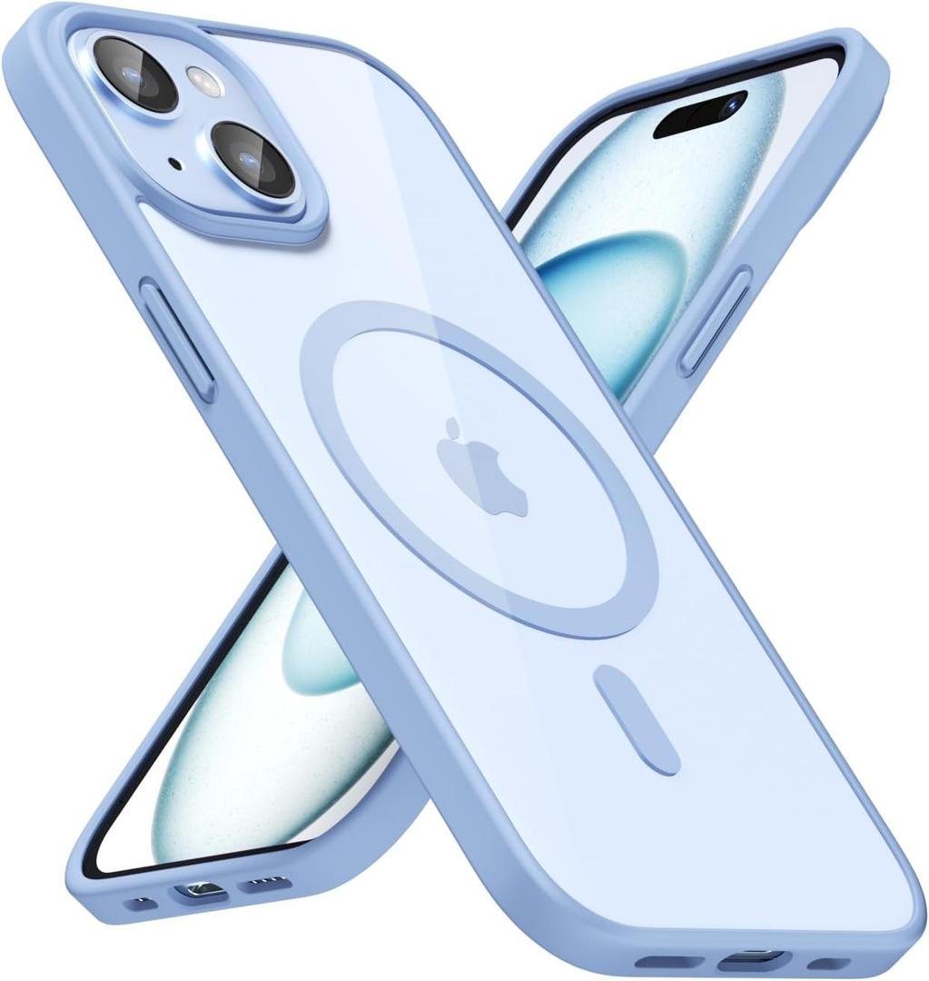 for iPhone 15 Plus Case Clear Mag Safe, Ultra Thin Slim Cover Magnetic Compatible with Magsafe Phone Case for Women Men Girl, Cute Soft TPU Silicone & Transparent Hard Plastic, Light Blue