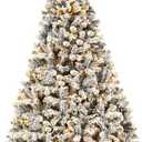 Goplus 9ft Pre-Lit Artificial Christmas Tree, Premium PVC Snow Flocked Hinged Pine Tree with Metal Stand and LED Lights, Perfect Xmas Decoration for Indoor and Outdoor