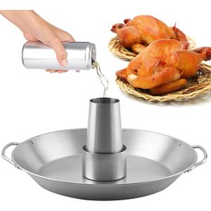 Tellshun Beer Can Chicken Holder, 12 Inch Stainless Steel Grill, BBQ Roaster Cooker Stand Vertical Grilling Accessories Rack for Vegetables Basket Large Size Round Pan