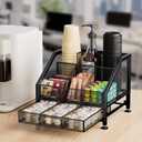 SWTYMIKI Coffee Bar Organizer for Countertop Space-Saving Kcup Organizer with Drawer and Tiered Shelves, Coffee Station for Pods, Sugar, Syrup, Cups, Stirrers, Condiment Organizer Storage