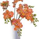 ATFL 4 Pack Orange Orchid Artificial Flowers Real Touch, 22'' Artificial Fake Faux Silk Sunset Red Orchid Stem Bouquets for Wedding Party Home Garden Decor,Orquideas Artificiales para Decora