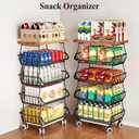 SAYZH Fruit Basket Kitchen Pantry Organizers and Storage - Wooden Top Table, Stackable Metal Wire Basket Stand Cart for Fruit Vegetable Snacks Onion Potato Organization (Black, 5 Tiers)