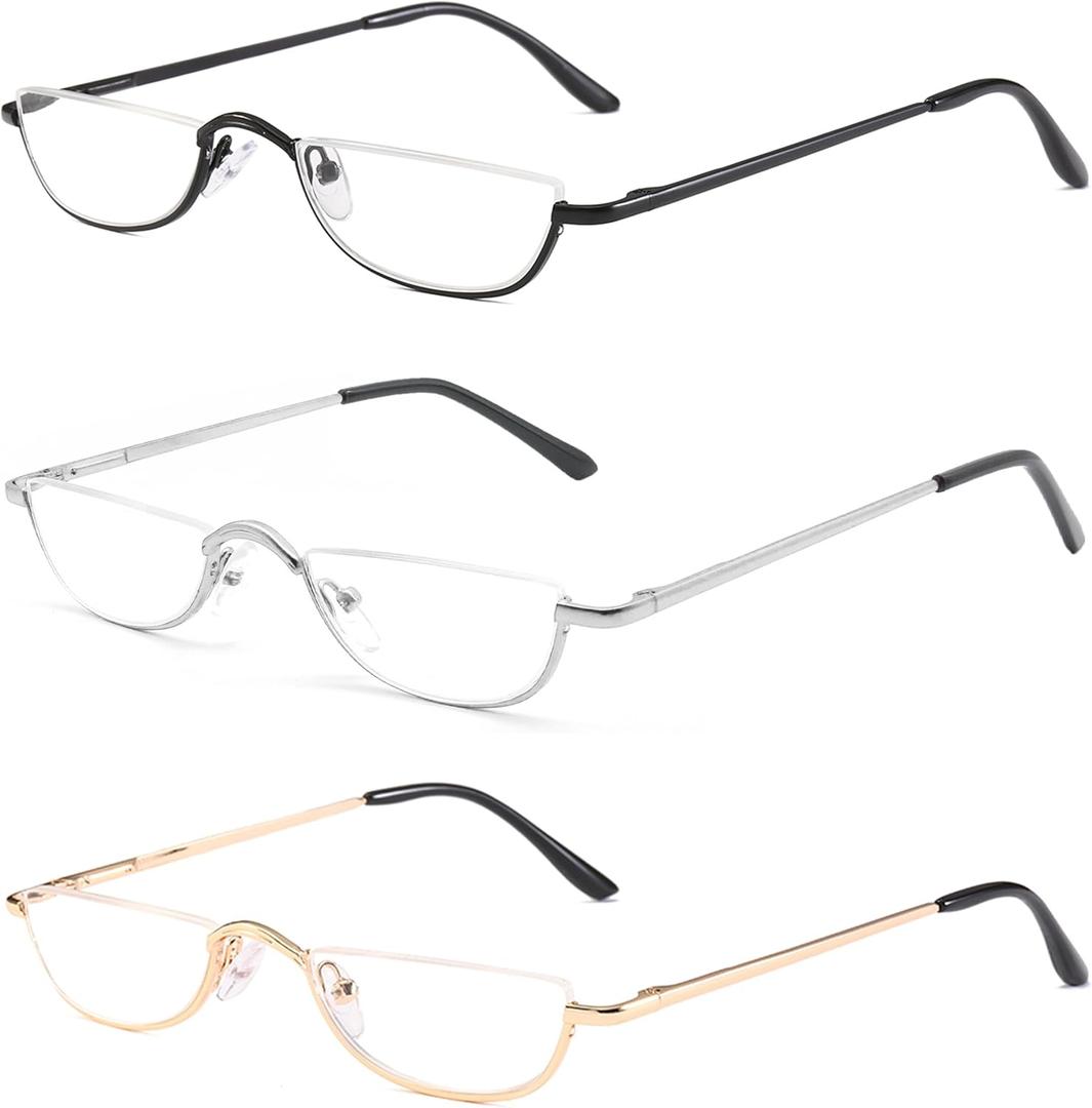 Half Frame Reading Glasses, Half Metal Moon Readers for Women Men 2.00