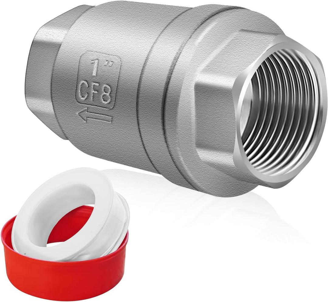 Boltigen 1 inch Spring Check Valve, 304 Stainless Steel CF8 Non Return One Way Horizontal Check Valve, Vertical Inline Water Check Valve for Well, Pump, Tank, Backflow Prevention, WOG 1000