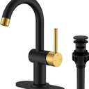 KENES Black and Gold Single Handle Bathroom Sink Faucet, Modern Prep Wet Bar Sink Faucet with Drain Assembly & Deck Plate, Vanity Faucets for Farmhouse RV Camper Utility, KE-9005B-BG