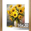 JCJMY 16x20 Vintage Picture Frame with 11x14 Mat, Elegant Retro 16 by 20 Photo Frame with Shatter-Resistant Plexiglass for Wall, Gallery Decor & Gift, Gold, Pack of 1