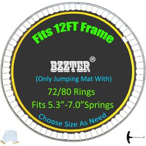 Trampoline Mat, Fits 12 Foot Round Frame, with 72 Rings & 124.4Inch Diameter, Fits 6.5" Springs, 10 Rows of Stitching for Longer Lasting, w/ Pull Hook and Gloves, Replacement Trampoline Mat 12ft