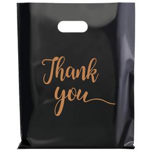 Gute 50 Pack Thank You Merchandise Bags, Extra Thick 2.36 Mil Wholesale Bulk Retail Shopping Bag,Reusable Plastic Boutique Shopping Bags With Handle (Black 9”x12”)