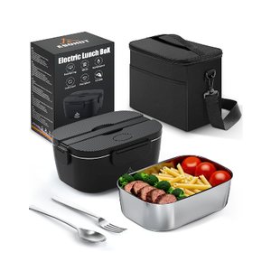 Heated Lunch Box,120W Electric Lunch Box for Adults with 1.5L 304 Stainless Steel Container, 12V/24V/110V Lonchera Eléctrica Portátil for Travel,Work,Car,Truck (Pure Black, 1.5L)