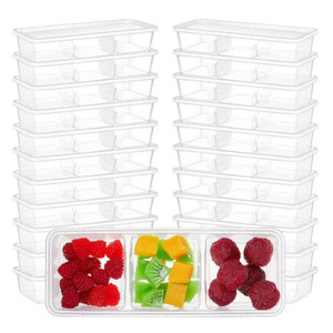 Small Meal Prep Containers with 3 Compartments Snack Containers with Lid Disposable Plastic Bento Box Travel Lunch Food Boxes Stackable for Office Picnic