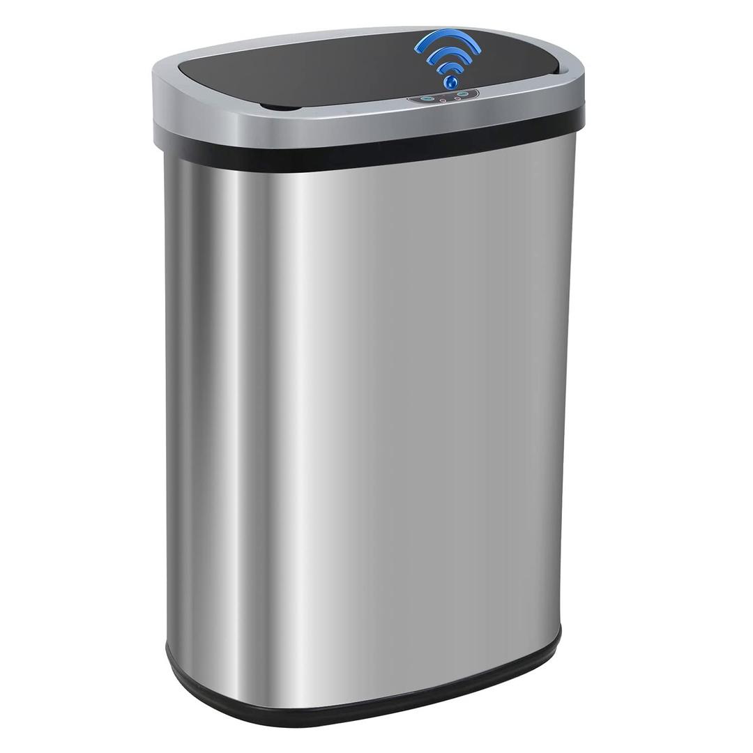 2 x FDW Garbage Can 13 Gallon 50 Liter Kitchen Trash Can for Bathroom Bedroom Home Office Automatic Touch Free High-Capacity with Lid Brushed Stainless Steel Waste Bin