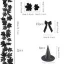 2Pack 6.6Ft Black Fall Maple Leaves Garland,4Pcs Witches Hat,15pcs Black Bow,Artificial Autumn Foliage Garland Outdoor for Home Party Mantle Fireplace Fall Halloween Thanksgiving Christmas Decor