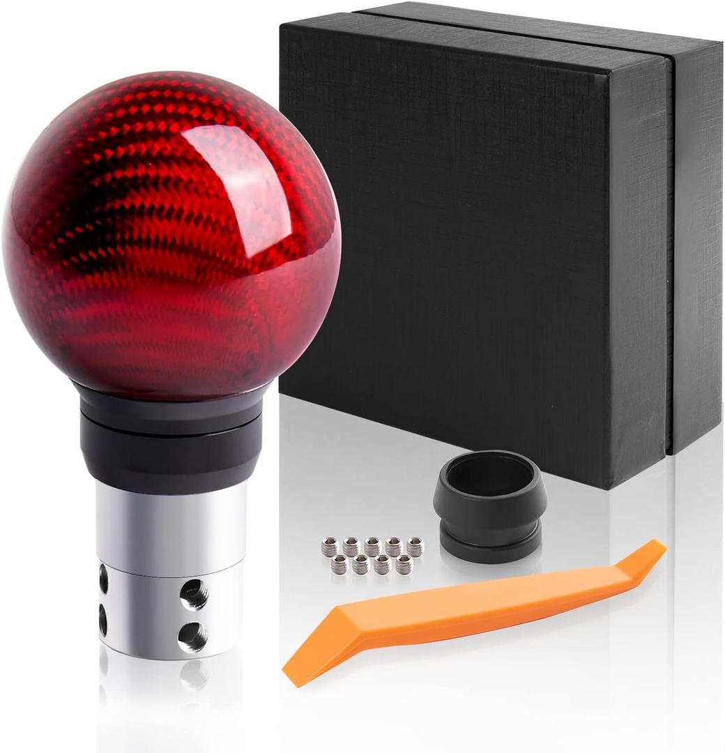 Universal Carbon Fiber Shift knob Round Ball Compatible with Lock/Button Automatic Transmission, Give for Boyfriend Father's Carbon Pattern Gear Shift Gift Box (Red) Universal Carbon Fiber Shift knob Round Ball Compatible with Lock/Button Automatic Transmission, Give for Boyfriend Father's Carbon Pattern Gear Shift Gift Box (Red)