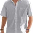J.VER Men's Cotton Linen Short Sleeve Shirts Casual Lightweight Button Down Shirts Vacation Beach Summer Tops with Pocket (5X-Large)