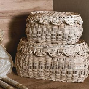 CAALMA Scalloped Basket - Set of 2 Rattan Basket - Wicker Storage Basket with Lid - Decorative Small scalloped baskets - Woven Baskets with Lids - Round Wicker Baskets for Nursery - Scallop Basket CAALMA Scalloped Basket - Set of 2 Rattan Basket - Wicker Storage Basket with Lid - Decorative Small scalloped baskets - Woven Baskets with Lids - Round Wicker Baskets for Nursery - Scallop Basket