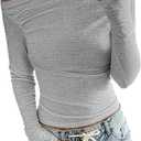 Womens Classy Tops Off Shoulder Long Sleeve T Shirt Ruched Casual Slim Fit Going Out Blouse (Gray)