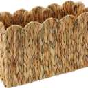 Scalloped Edge Magazine Basket Water Hyacinth Floor Magazine Holder Basket, Wicker Magazine Rack for Office & Waiting Room, Magazine File Holder for Mail, Newspapers, Books