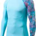 HUGE SPORTS Men's Rash Guard Long Sleeves UPF 50+ UV Sun Protection Quick Drying Splice Compression Swim Shirts (X-Large, Dream Blue)