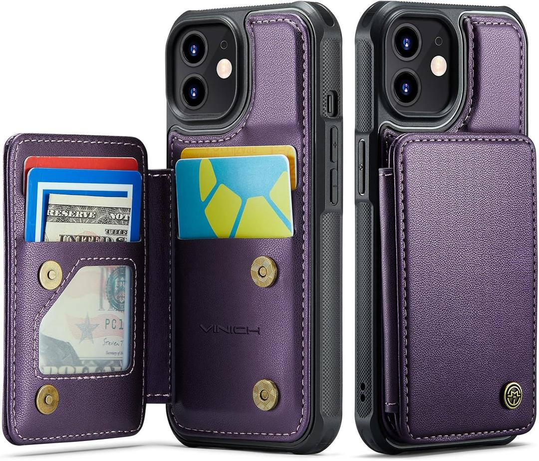 Vinich for iPhone 12/12 Pro Wallet Case with Card Holder, RFID Blocking Credit Slots Kickstand Shockproof Phone Cover for Women Men, Purple
