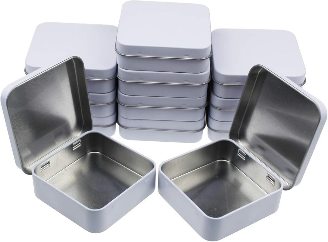 12 Pieces Square Metal Empty Tins Home Storage Containers Organizer Mini Box with Hinged Lid, 2.76 x 2.76 x 0.79 inch (White)