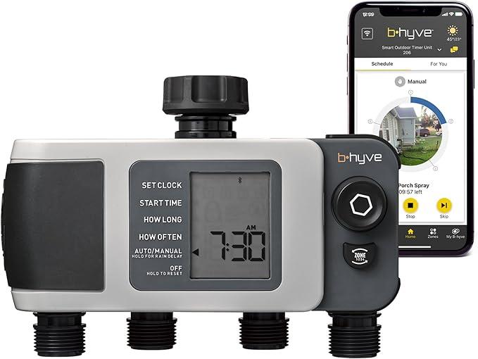 Orbit Bhyve XD 4Port Smart Hose Watering Timer  App Controlled  Smart WeatherSense  Bluetooth Sprinkler Timer with Remote Control  Multi Outlet Yard Irrigation System  24634
