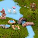 U-Zimikee 45 Pcs Resin Mini Garden Accessories - Miniature Landscape Decorations with Mini Bridge Pond Mountain House Figurines Swan Ladybug Butterfly Flower Figures Bulk for Dollhouse Garden Craft