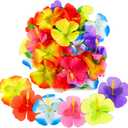 WILLBOND 120 Pieces Hibiscus Flowers Decoration Hawaiian Faux Flowers Tropical Faux Colorful Polyester Hibiscus Tabletop Vivid DIY Decoration for Home Garden Party Favor