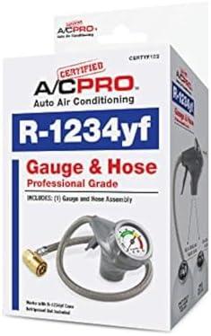 InterDynamics Certified AC Pro Car Air Conditioner R1234YF Refrigerant Gauge and Hose, Reusable AC Recharge Kit, 72 in