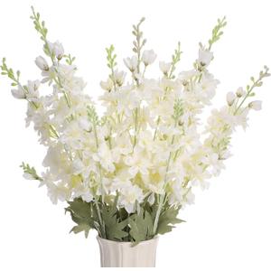 10 Pcs Delphinium Artificial Flowers for Decoration, 33.86 Inch Long Stem Larkspur Fake Flowers Light Blue Faux Silk Bouquets for Tall Vase Wedding Home Decor Floral Arrangements(White)
