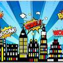 72x43inch Superhero Cityscape Backdrop American Comics Style Building Scenes Photography Background Birthday Party Cake Table Decorations Banner Photo Prop