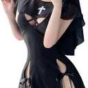 SNOMYRS Sexy Nun Costume For Women Adult Gothic Halloween Costumes The Nun Outfit Chinese Cheongsam Lingerie Mini Dress Nightgown