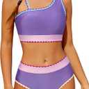 Funnycokid Girls Swimsuit Two Piece Bathing Suit Adjustable Straps Kids Bikini Sets Teens Swimwear 9-16Y (11-12 Years, Purple)