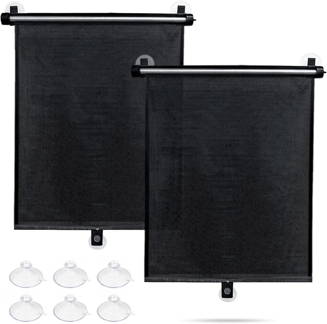 Sfee Car Window Shade for Side Windows, 2 Pack Sun Shade Retractable for Car Blocks Heat and UV Rays Glare Protection Roller Sunshade Visor for Baby, Kids, Pets, Passengers (Black)