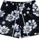 Mens Mesh Floral Shorts Art Print Butterfly Graphic Lightweight Casual Loose Designer Knee Length with Pockets (Black, M)