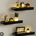 JERESER Floating Shelves with Invisible Brackets & Strip Lights, Protective Front Lip, Black Wood Wall Shelves Set of 3, Mounted Bookshelf, Bedroom, Bathroom, Living Room, Kitchen