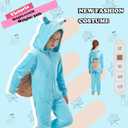 Kids Flannel Animal Onesie Costume Halloween Dress up Christmas for Girls and Boys (Blue)