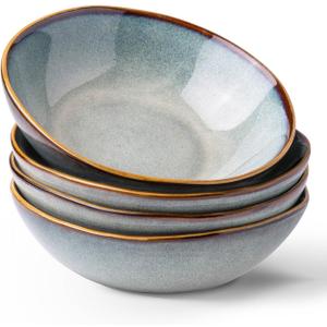 AmorArc Ceramic Cereal Bowls Set of 4, 24 oz Handmade Stoneware Bowls for Cereal Soup Salad Bread, Stylish Kitchen Bowls for Meal, Dishwasher & Microwave Safe, Greenish Blue