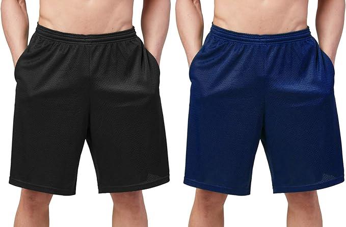 DEVOPS Men's 2-Pack Mesh Athletic Workout Basketball Running Mesh Shorts with Pockets