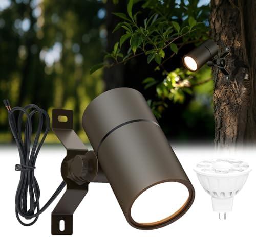 Noobibaba Landscape Down Lighting Low Voltage Spot Lights Outdoor LED Wall Mounted Low Voltage Tree Lights Cast Aluminum Free 5W MR16 LED Bulb Stainless Steel Mounting Bracket 1-Count