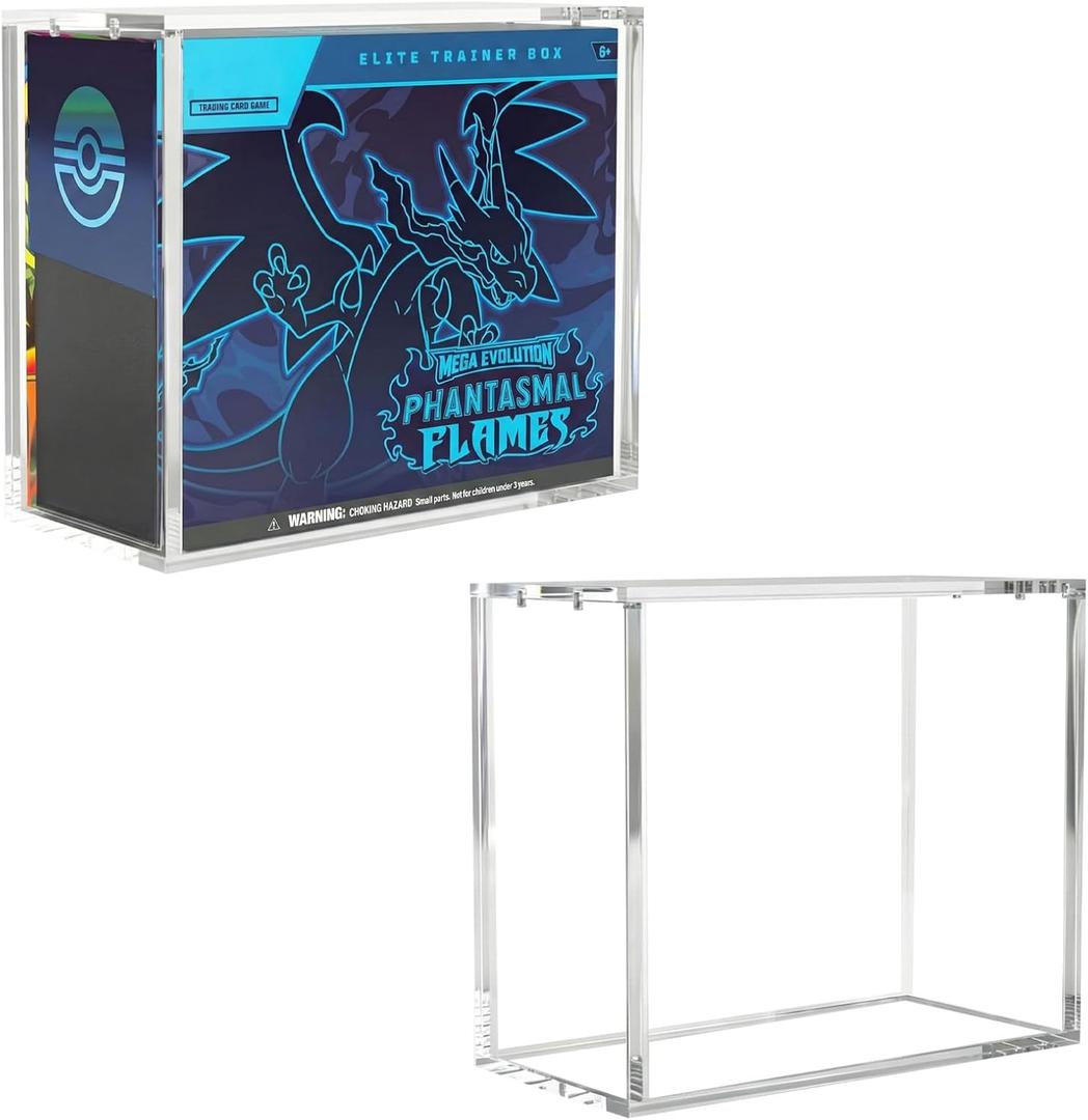 Elite Trainer Box Acrylic Case  8mm + 5mm Thick Clear ETB Protector with Magnetic Lid, Dust & UV Resistant ETB Display Case with Non-Slip Feet