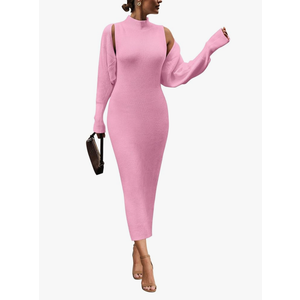 PRETTYGARDEN Women's Fall 2 Piece Outfits Knit Long Sleeve Cropped Cardigan Pullover Sweater Maxi Dress Sets Winter Clothing L