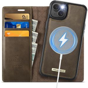 Wallet Case for iPhone 14 Plus Compatible with Magsafe, 2-in-1 PU Leather Flip RFID Blocking Card Holder Stand Shockproof Magnetic Detachable Cover for iPhone 14 Plus Case 6.7", Brown