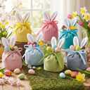 Funtery Easter Bunny Gift Bags Bunny Birthday Decoration Rabbit Ear Velvet Bags with Drawstrings 4.7 x 3.7 Inch Gift Pouches Party Favors for Baby Kid Basket Candy Treat Jewelry, 6 Color(12 Pcs)