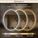 Keonjinn Oval LED Mirror 24 x 32 Inch, Backlit Mirror Bathroom with HD Tempered Glass, UL-Listed, 3 Color Temperatures, Stepless Dimmable, Defogging, Frameless Lighted Vanity Mirrors for Wall