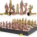 Large Vintage Metal Chess Set for Adults and Kids  Marbling Chess Board with Metal Chess Pieces 15" Travel Chess Set with Metal Chessmen  Collectible Elegant Chess Game  Family Vintage Board Game