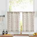 jinchan Boho Kitchen Linen Tier Curtains 30 Inch Bohemian Cafe Curtains Farmhouse Natural Striped Half Window Treatment for Bathroom RV Vintage Small Window Curtains 2 Panels Black on Beige