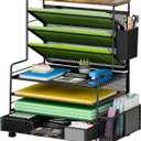 Ekisemio 8 Tier Desk File Organizer, Metal Mesh Letter Tray Paper Organizer, Large Capacity Desktop Organizers, Desk Accessories File Holder Storage Organization for Office, Home or School, Black