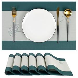 Woven Placemats Set of 6  Dark Gray & White Ginkgo Leaf Design  Heat Resistant, Waterproof & Easy to Clean  Perfect for Dining Table, Kitchen, Restaurant & Outdoor Use