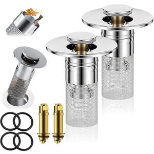 Bathroom Sink Stopper Hair Catcher, Pop-up Sink Drain Strainer with Removable Stainless Steel Strainer Basket Hair Catcher, Bathroom Sinks Strainer for Bathrooms Sink Stopper Replacement (2 PCS)