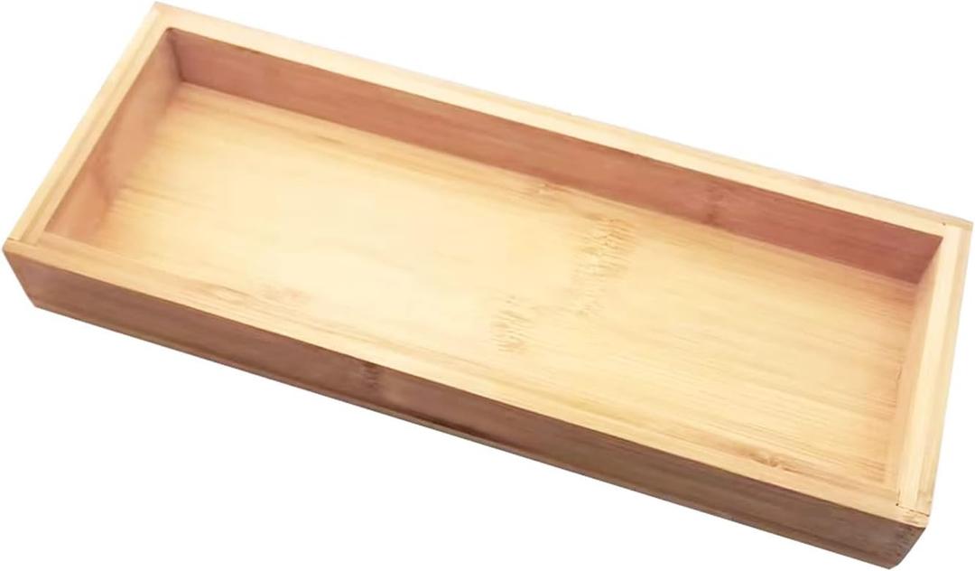 lacitycover Natural Wood Tray, Slip-Resistant Wooden Bathroom Tray & Kitchen Decor Wood Holder Organizer